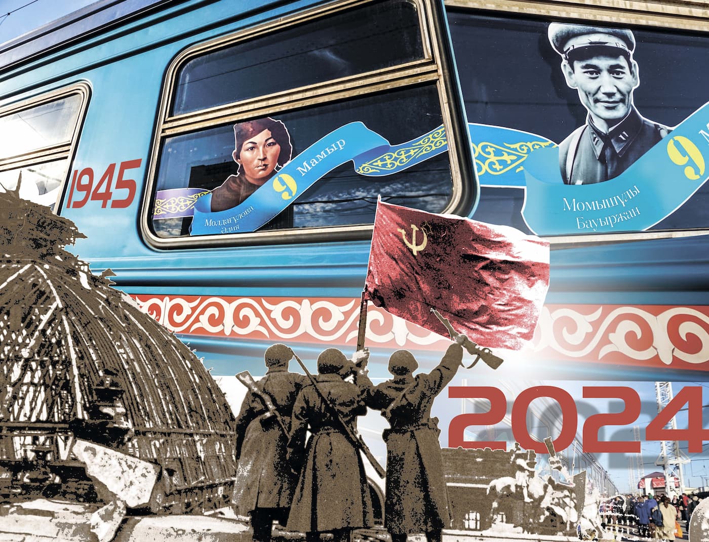 В преддверии 9 Мая из Астаны в Павлодар отправился в путь специально оформленный к празднованию Победы в Великой Отечественной войне электропоезд No 7502 